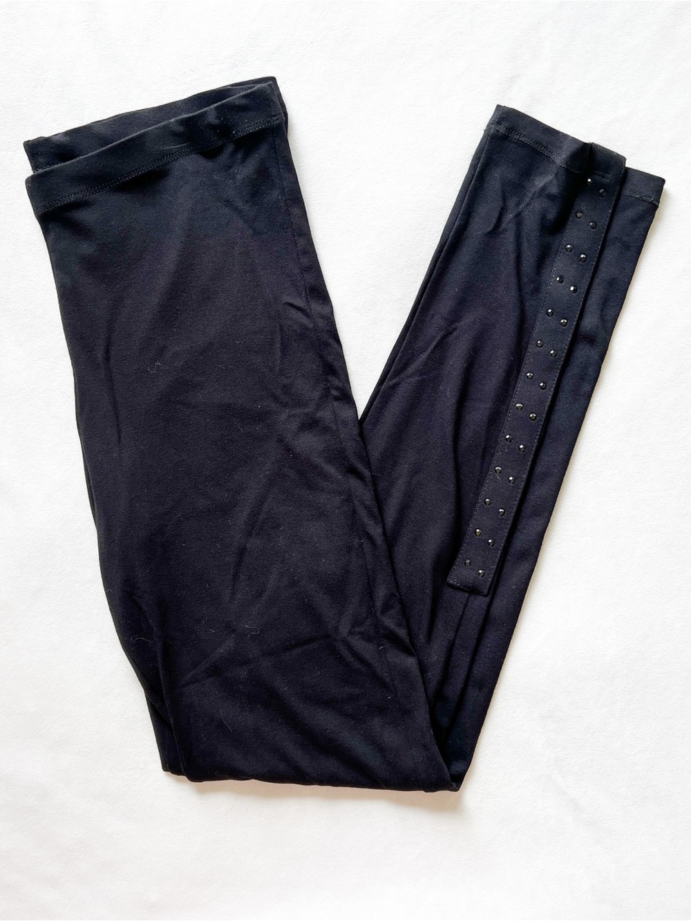 Tricotto Black Leggings with Rhinestone Sides - Small